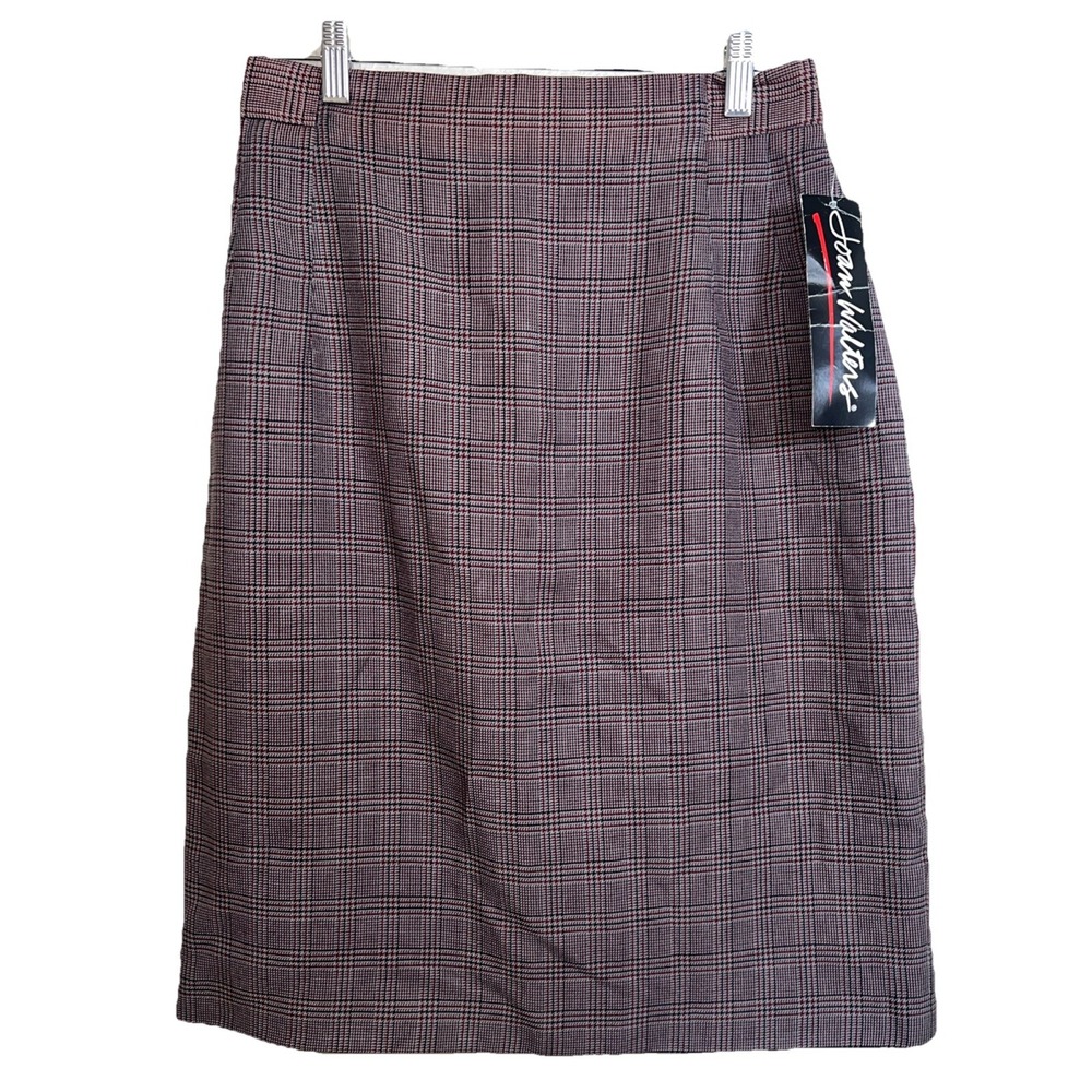 Joan Walters Brown Pencil Skirt Grid Plaid Size 14 Slit Zip USA Made Vintage NWT
